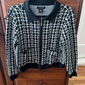 RACHEL ZOE HOUNDSTOOTH rayon/poly/nylon BLEND zip CARDIGAN sweater size M